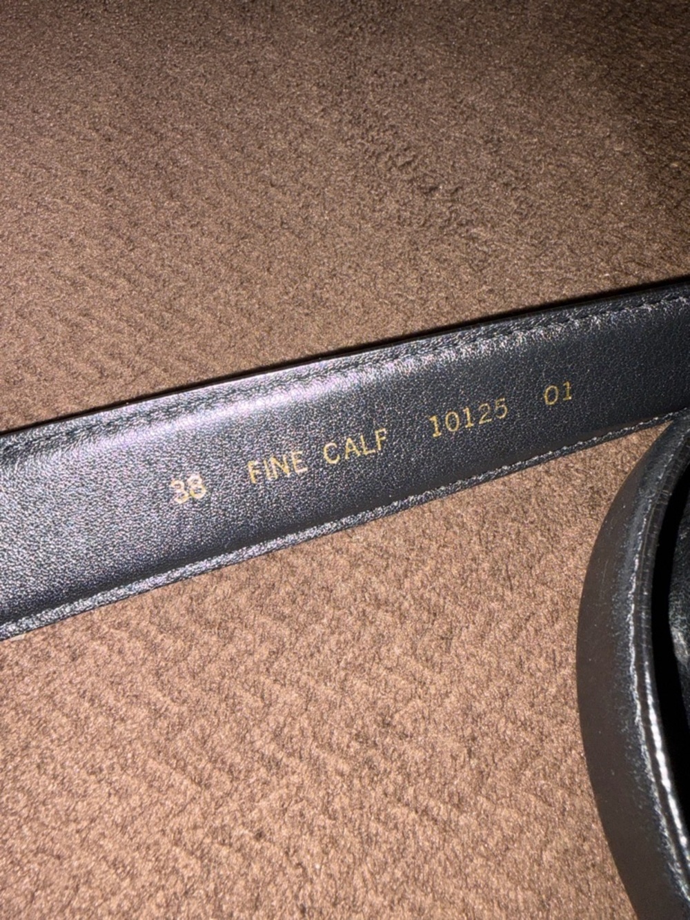 Black Fine Calf Leather Belt with Brass Buckle - Picture 2 of 3